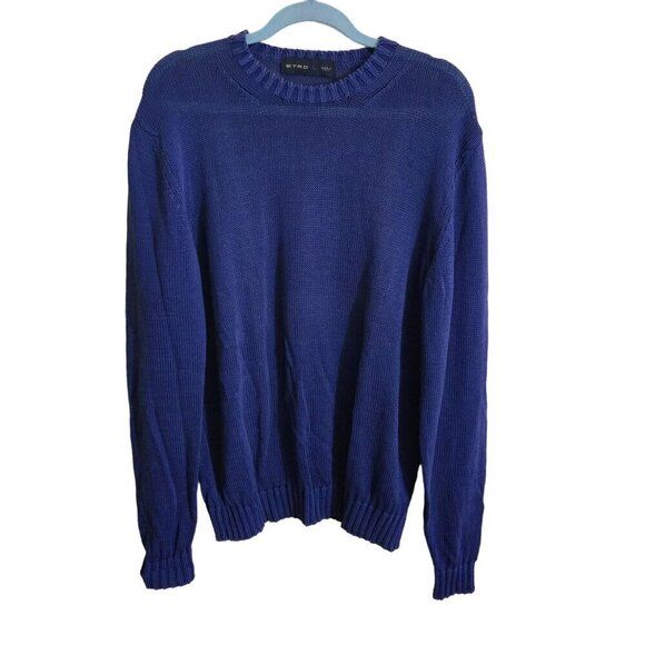 Etro Luxury Made In Italy 100% Cotton Lightweight Blue Crewneck Sweater Size L